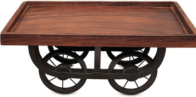 swayam jyoti enterprise Wooden Tray with Wheels for Serving Snacks, Tea, Food Decorative Tray Serving Set(Pack of 1)