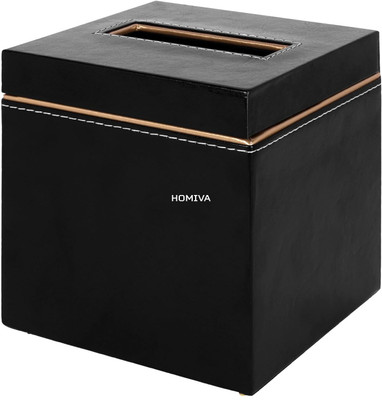 Homiva Leatherette Black Tissue Holder Container Serving Set(Pack of 1)