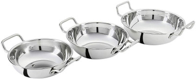 Masox Store Stainless Steel Non-Induction Bottom Kadhai 3 pc Set Gas Stove Suitable K3 Bowl Serving Set(Pack of 3)