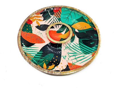 Easyroot Serving Platter Wooden Tray Plate with Sauce Dip for Serving Snacks at Home Chip & Dip Tray Serving Set(Pack of 1)