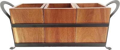 Unique handicraft collection Spoon Rack Cutlery Holder for Dining Table with 3 Wooden jar & one Iron Stand Spoon Serving Set(Pack of 1)