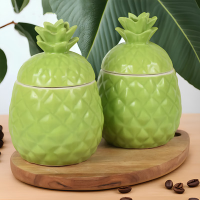 kaolinite Ceramic Utility Container  - 500 ml(Pack of 2, Green)
