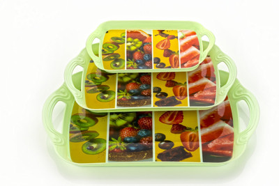 Finner Rectangular Serving Tray Set, X-Large, Large, Medium, Green Printed Tray(Pack of 3)