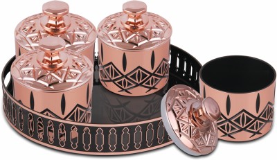 Trueware Bliss Luxury Serving Set 4 Container with Tray-Brown Container, Tray Serving Set(Pack of 5)
