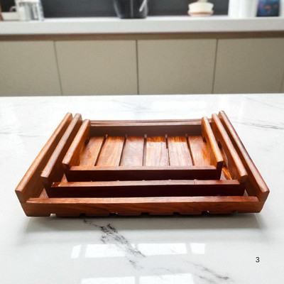Micklyn Pure Sheesham wood trays set of 3 Tray Serving Set(Pack of 3)