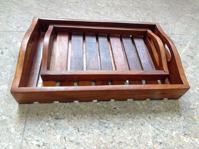 MSKKHANDICRAFT Wooden Serving Rectangular Tray For Kitchen Tray Serving Set(Pack of 2)