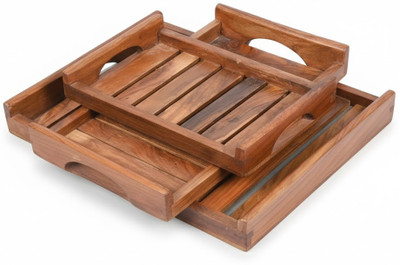 Diamond Handicraft Wooden Serving Trays Tray Serving Set(Pack of 3)