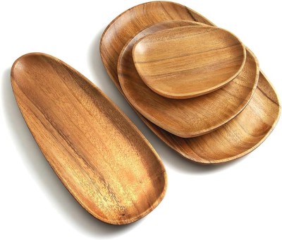 Easyroot Wooden Serving Platter Set o 4 for Serving Snacks and Fruits Tray(Pack of 4)
