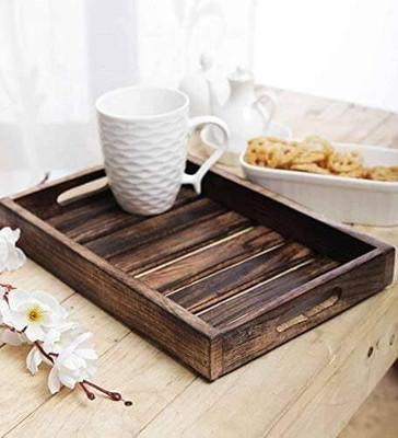 Think n crafts Antique Handcrafted Wooden Serving Tray with Handles Tray