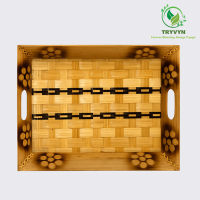 TRYVYN TRYVYN Bamboo Tea Tray Kitchen Serveware Natural & Handcrafted Tray Serving Set(Pack of 1)