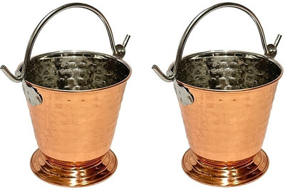 Dynore Copper Hammered Plated Serving Bucket/Balti For Serveware For Home- Set of 2 Gravy Bucket Serving Set(Pack of 2)