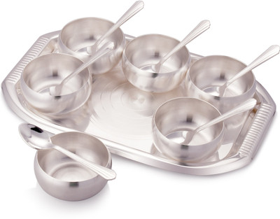 Ojas Primium Silver Plated Tray And Bowl Set For Gifting Tray,Bowl,Spoon Serving Set Tray, Spoon, Bowl Serving Set(Pack of 13)