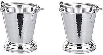 Mplus Stainless Steel Mini Bucket Balti for Serving Dal, Vegetable Raita bucket 500 ml Gravy Bucket Serving Set(Pack of 2)