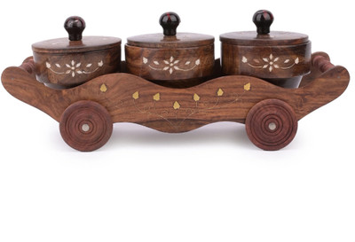 Kraftlik Handicrafts Trolley with Bowls | Multipurpose Tray for Namkeen, Dry Fruits, Snacks Tray, Bowl Serving Set(Pack of 1)