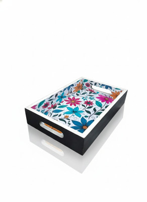 Queen Handicrafts Wooden serving tray with floral design and elegant look Tray Serving Set(Pack of 1)