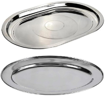 Dynore Stainless Steel Deep Inside Rectangle and Oval Shape Serving Tray Tray Serving Set(Pack of 2)