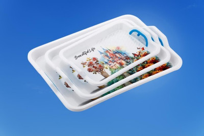 VSELL Premium Quality Plastic Set of 3 Serving Tray For Daily Kitchen Use Tray A4 Tray Serving Set(Pack of 3)