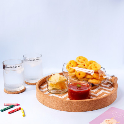 Kavi The Poetry-Art Project Absolut Bottle Serving Set with Cork Tray, Chip & Dip Tray Serving Set(Pack of 7)