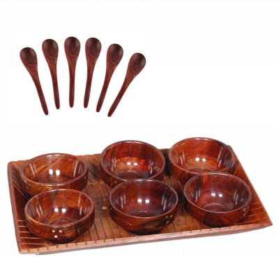 PRG Wooden Trey, Spoon & Bowl Set of 6 Spoon, Bowl, Tray Serving Set(Pack of 1)