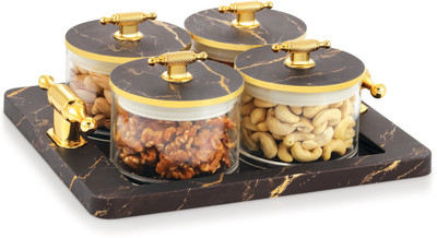 SUNLIFE - Jewel-4 Multipurpose Set - 4 Bowls With Tray - Silicon Ring Bowl, Tray Serving Set(Pack of 1)