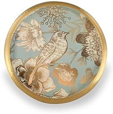 GRD International Bird Enamel Printed Table Decor Round Steel Serving Tray Tray Serving Set(Pack of 1)