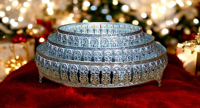 DGH Round German Silver Tray With Designer Jaali Tray Serving Set(Pack of 1)
