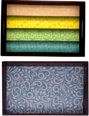 Angira handicrafts Wooden tray set of 2 with UV print|Serving Tray|Multipurpose Tray|AHS0-T0936 Tray(Pack of 2)