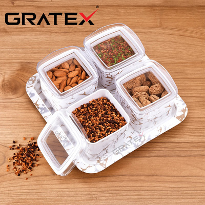 Gratex CLASSY WAVES SQUARE 4PCS. WHITE Bowl, Tray Serving Set(Pack of 1)
