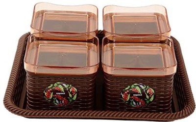 NAYASA Nayasa Dry Fruit Container - 540 ml, 4 Pc Containers with Lid and 1 Tray Tray Serving Set(Pack of 4)