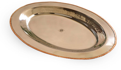 INDIAN ART VILLA Steel Copper Plate/Platter With Oval & Flat Shape And Hammered Design Tray Serving Set(Pack of 1)