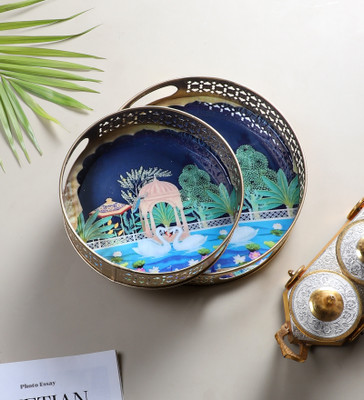 Two Moustaches Kissing Swan Pair Design Serving Trays Set (8 Inches & 10 Inches) Tray Serving Set(Pack of 2)