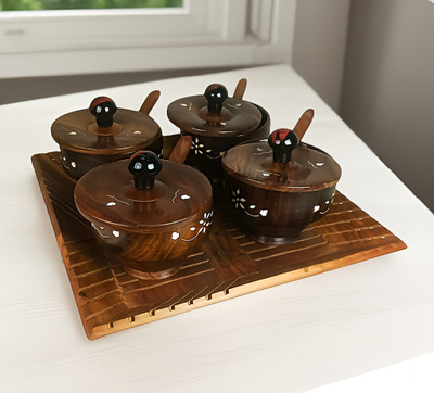 NEW ERA WOOD CARVING ART Combo Wooden Serving Set of Tray, Bowls, and Spoons Set Table Decor for Serving Tray, Bowl, Spoon Serving Set