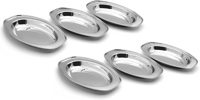 Fanqew Stainless Steel Oval Serving Plate - Set of 6 Pcs Tray Serving Set(Pack of 6)