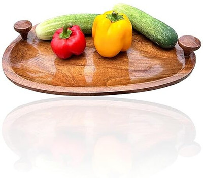 MARYAM WOOD HANDICRAFT Wooden Oval Serving Tray with Raised Handles – Handcrafted Decorative Platter Tray Serving Set(Pack of 1)
