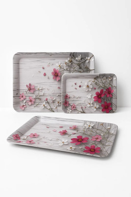 Clear Vista BLOOMING FLOWERS stylish Tray Serving Set(Pack of 3)