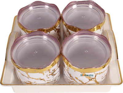 HOMESTIC 4 Container & Tray Set|Plastic Serving Tray, Airtight Containers,350 ml(White) Container Serving Set(Pack of 1)