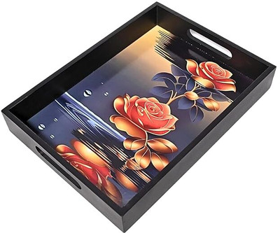 OVERSEAS MART Wooden tray set of 1 with UV print|Serving Tray|Multipurpose Tray Tray Serving Set