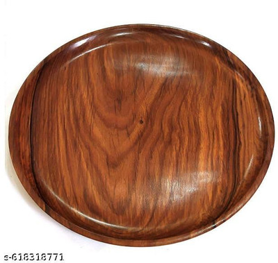 HRB Handicrafts Premium Rose Wood Round Serving Plate | Wooden Dinner Plate for Kitchen & Dining Tray Serving Set(Pack of 1)