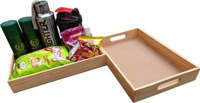 SWH Wooden Beautiful And USeful Set Of 2 Pine Wood Trays / Serving Trays Tray Serving Set(Pack of 2)