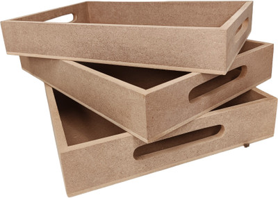 Womenium Craft Three-piece set of unfinished, plain-shaped MDF trays for art and craft Tray Serving Set(Pack of 1)