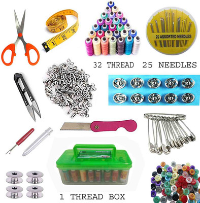 LightZone Double Layer Strong Sewing Kit Box - 32 Thread And All Other Accessories Include Sewing Kit