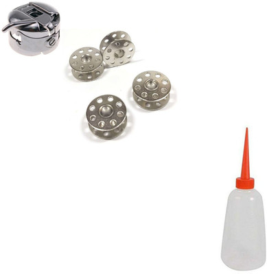 Crafts Haveli Combo 2 Items Bobbin 4Pc _ 1 Case & Sewing-Machine-Oil Sewing Kit