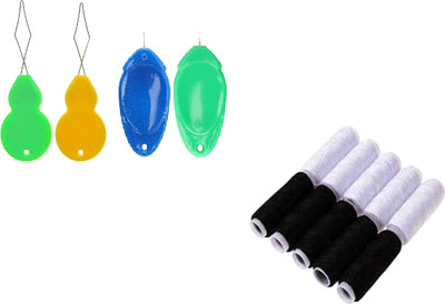 Kunfaya Combo Of 4 Needle Threaders + 10 Black & White Spools Sewing Kit