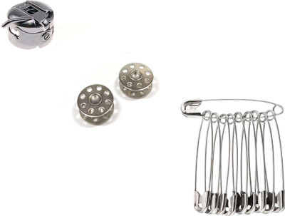 Kunfaya Sewing Combo - 1 Bobbins Case & 2 Bobbins + Silver Safety Pins Sewing Kit