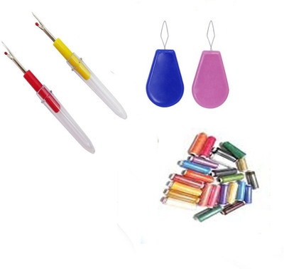 Crafts Haveli 3 Items Combo : 2 Seam Ripper, 20 Multi Thread Spool & 2 Needle Threader Sewing Kit