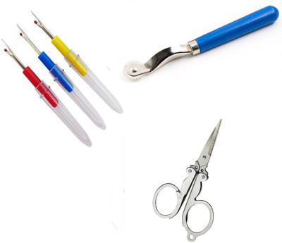 Crafts Haveli 3 Items Combo : 3 Seam Ripper, Folding Scissor & 1 Tracing Wheel Sewing Kit