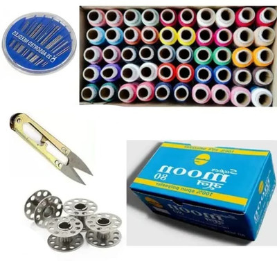 HouseOfCommon 100pcs Thread, 5 Bobbin, Needle pack and Thread Cutter Sewing Kit