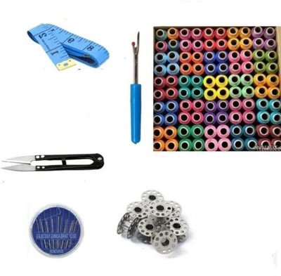 HouseOfCommon 100 Thread, 5 Bobbin, Measuring Tape, Seam Ripper and Needle Pack Sewing Kit
