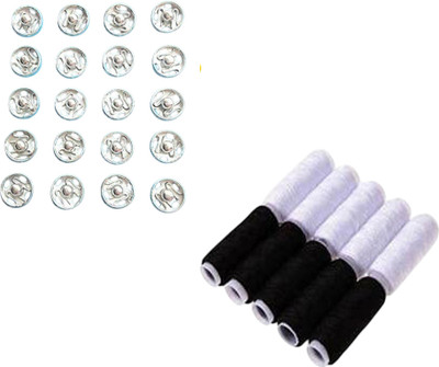 Kunfaya Combo Of 20 Tich Button + 10 Black & White Spools Sewing Kit
