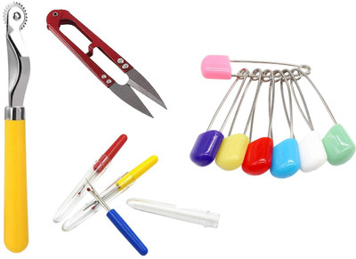 Kunfaya 1 Tracing Wheel + 1 Cutter + 2 Seam Ripper + 12 Multi Safety Pins Sewing Kit